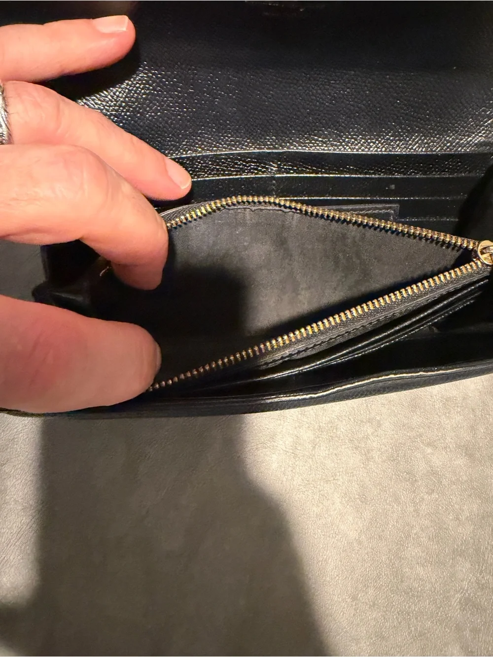 Salvatore Ferragamo Black Leather Vara Bow Clutch Wallet with attached ID holder